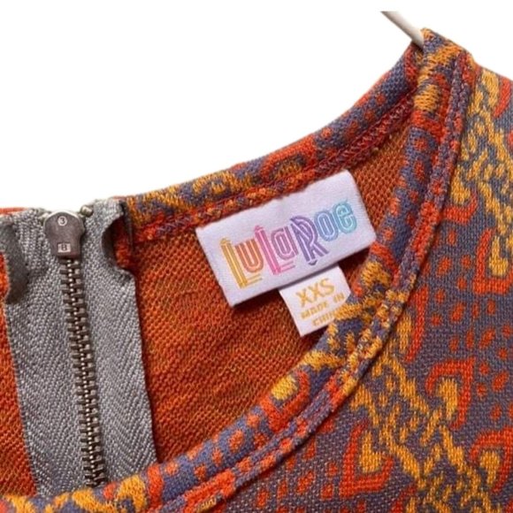 Lula Roe Orange & Gray Short-sleeve Amelia Dress with Abstract Designs, XXS, NWT - Picture 7 of 7